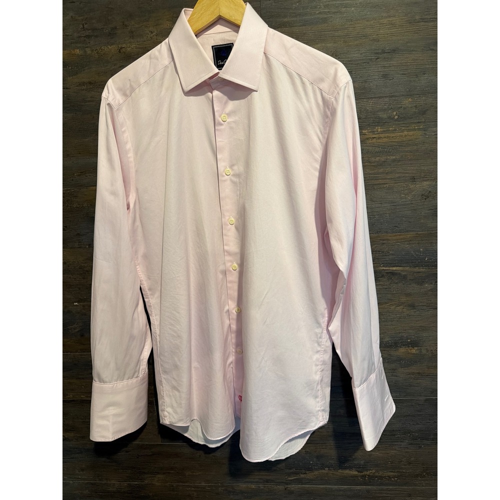 David Donahue Mens Pink Cotton Dress Shirt 15.5 32/33 French Cuff Spread Collar